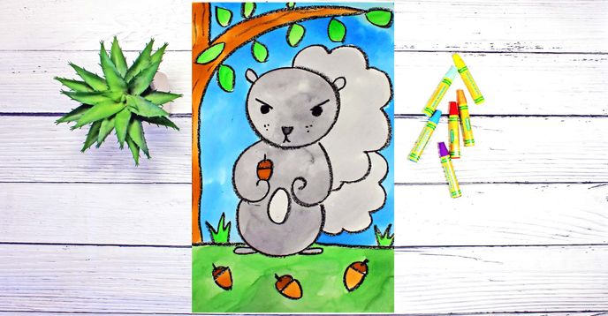 Directed Drawing & Watercolor Painting a Squirrel & Acorns | Self-Paced ...