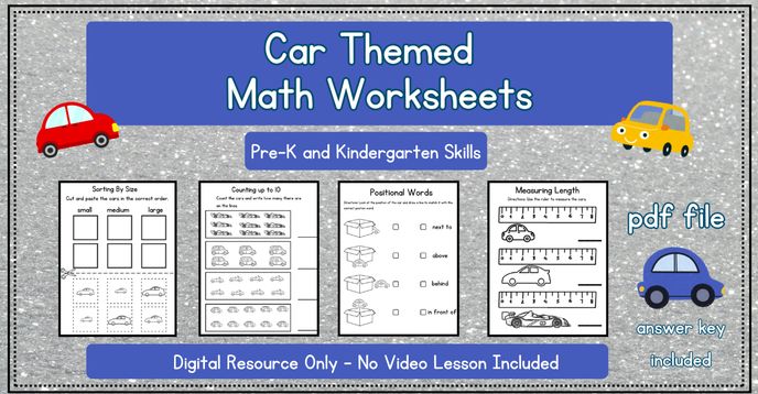 Raise Car Math Car Themed Math Worksheets (Digital Resource Only - No Video Lesson ...