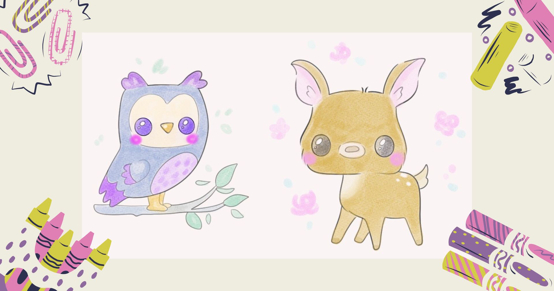 Let's Draw Cute Animals! Draw and Color 8 Cute Cartoon Pets Kawaii Style! |  Small Online Class for Ages 6-12 | Outschool, image size:1920x1010