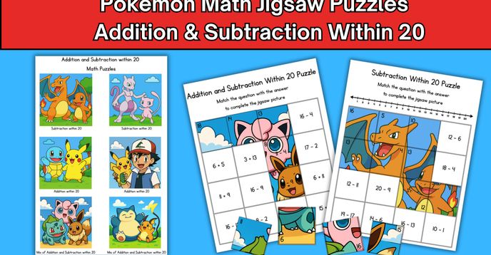 Pikachu Math Worksheet Addition Pokemon First Grade Math Practice Addition & Subtraction (Digital ...