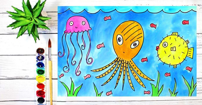 Directed Drawing & Watercolor Painting Ocean Creatures | Self-Paced ...