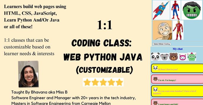 Coding 1:1 - 45 Minutes (Java, Python, HTML, CSS, Javascript and More ...