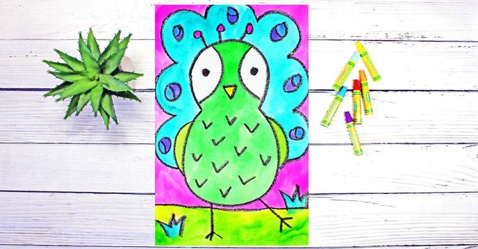 Directed Drawing & Watercolor Painting a Peacock | Beginner's Cartoon ...