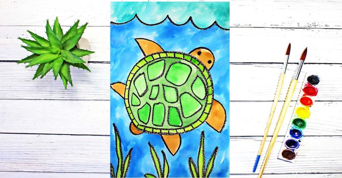Directed Drawing & Watercolor Painting a Sea Turtle | Self-Paced Class ...
