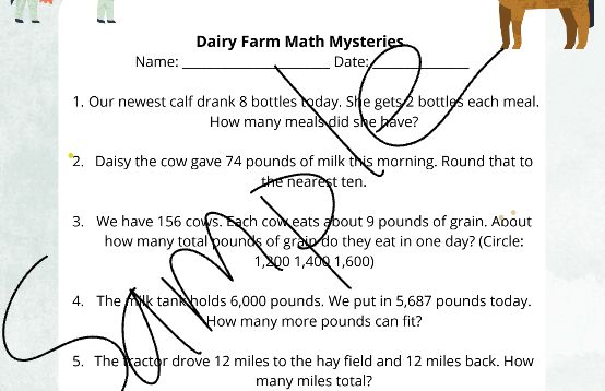 Milk Fun Math Dairy Farm Math Mysteries: 10 Real-Farm Word Problems | Small Online ...