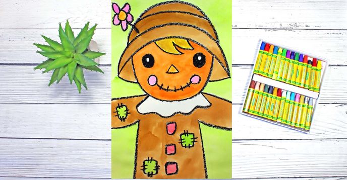 Directed Drawing & Watercolor Painting a Cute Scarecrow | Beginner's ...