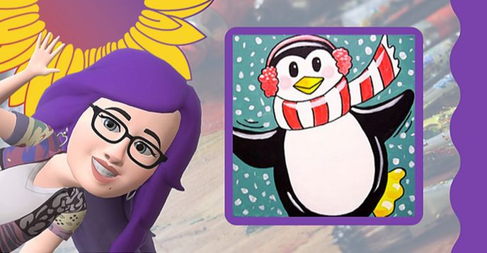 Perky Penguin Step-By-Step Guided Acrylic Painting (Tweens